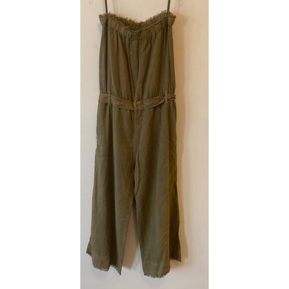 Cloth & Stone Strapless Olive Green Tencel Jumpsuit w/ Belt & Pockets Small - Picture 3 of 13